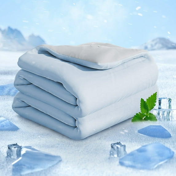 Cooling Comforter Twin Size Cool-Touch Design on Both Sides Soft Breathable,Lightweight Cool Blanket for Hot Sleepers and Night Sweats( Blue 68" x90” )