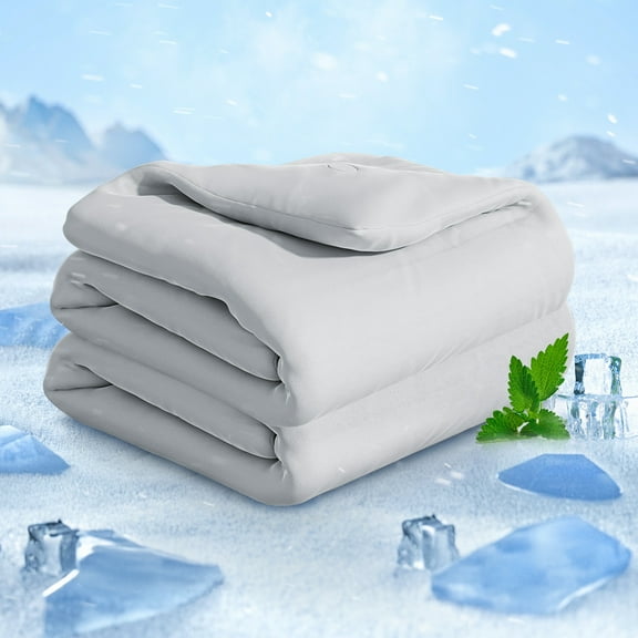 Cooling Comforter Queen Size Cool-Touch Design on Both Sides Soft Breathable,Lightweight Cool Blanket for Hot Sleepers and Night Sweats（ Gray 90" x90” ）