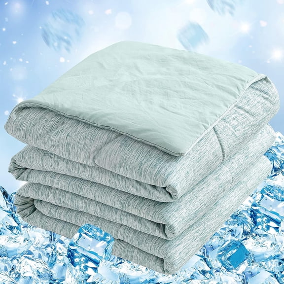 Cooling Comforter Queen Size, Cooling Blanket with Q-Max 0.45 Arc-Chill Cooling Fiber for Hot Sleeper and Night Sweats, Cool Soft Thin Breathable Summer Comforter for Bed, (90" x 90", Green)