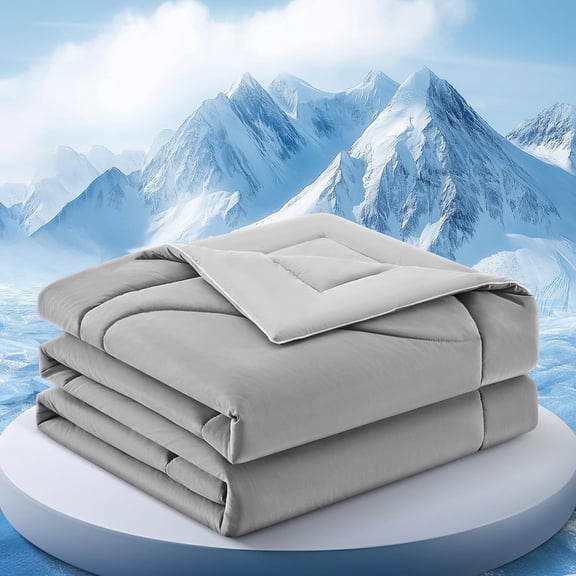 Cooling Comforter Queen Size Double-Sided Breathable Ice Blanket Light Grey 80x90 Inches