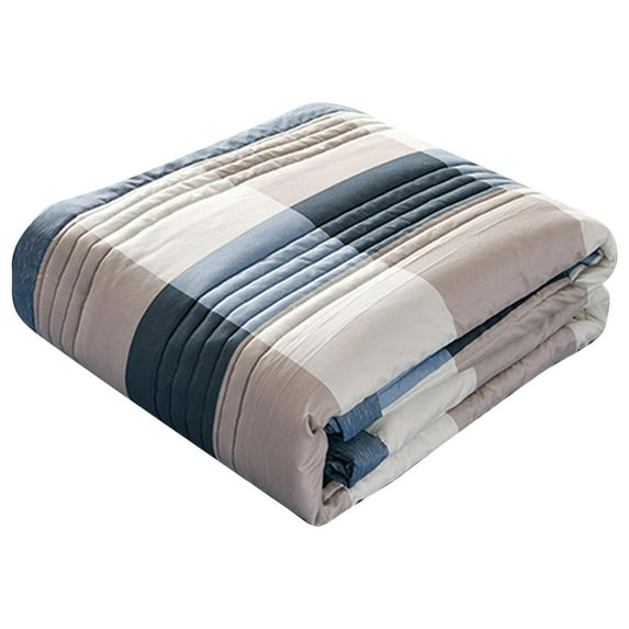 Cooling Comforter Queen Size Washable Cotton Fabric Cover Simple Plaid Print Single/Double Extra Large Lightweight Easy Care Sofa Patchwork Blanket Summer Quilt Air Conditioning Quilt (150*200Cm)