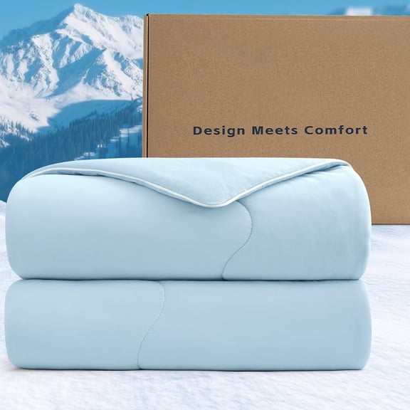 Cooling Comforter Size, EcoCosy Breathable Cooling Blanket for Hot Sleepers, Soft Lightweight Q-Max>0.52 Summer Silky Comforter for Night Sweats to Keep Cool, 108"x90", Ice Blue