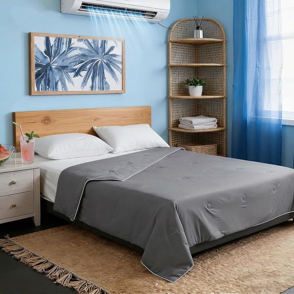 Cooling Comforter with Tencel(TM) Fill for Hot Sleepers & Night Sweats - Lightweight, Breathable,Double-Sided Cold Blanket  Season Thin Bedding (Grey, Full/ 90"x 90")