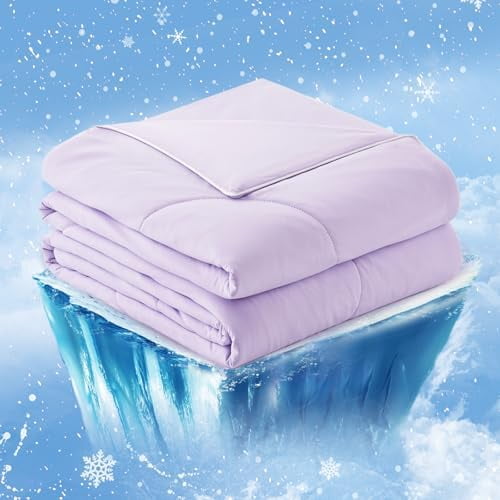 Cooling Comforter Twin Size, Cooling Blankets for Hot Sleepers and Night Sweats, Purple Summer Comforter for Twin Size Bed, Breathable Soft Lightweight Silk Smooth