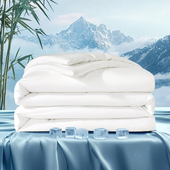 Cooling Comforter, Viscose Derived from Bamboo_Shell, Ultra Soft Breathable Blanket for Hot Sleepers, Lightweight & -Wicking Duvet Insert (White,)