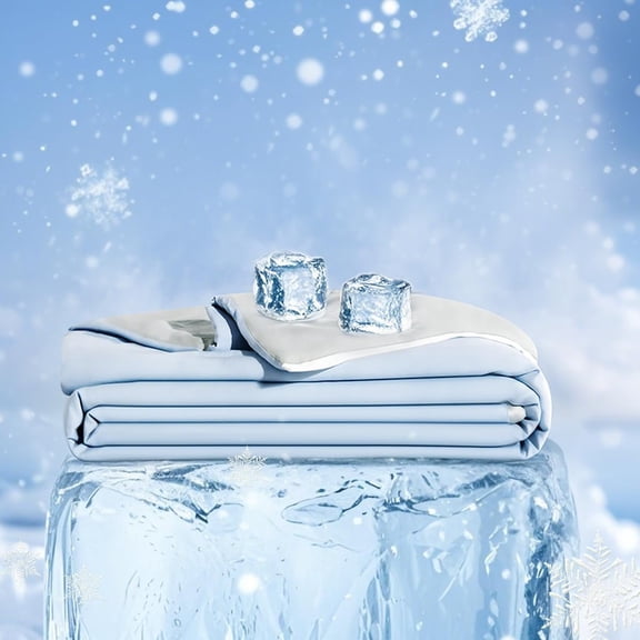 Cooling Comforter / XL Size Blue Grey, Double Sided Real Cold Q-Max 0.5 Spandex Fabric, Cool Bed Blanket for College Dorm Hot Sleeper Night Sweats Soft Lightweight Summer