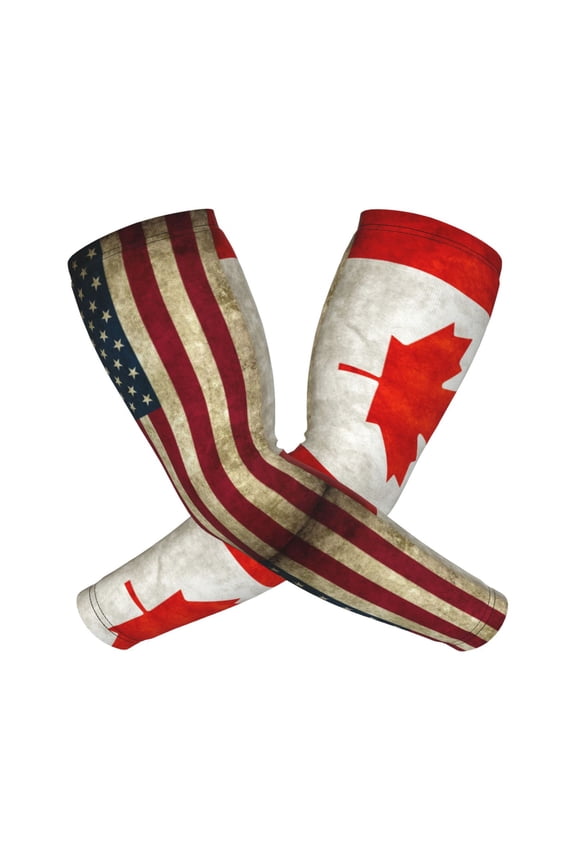 Cooling Compression Arm Sleeves America Canada Flag Sun Protection Sport Arm Sleeves For Men Women Baseball Basketball Running