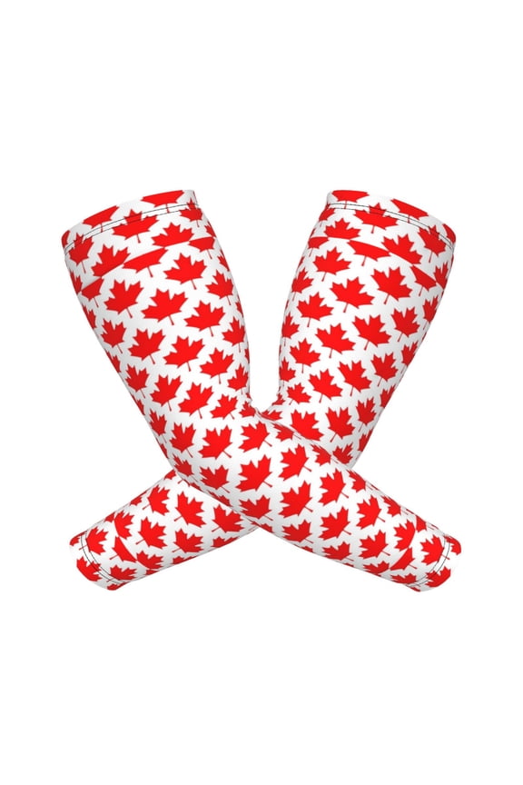Cooling Compression Arm Sleeves Canada Maple Leaf Pattern Sun Protection Sport Arm Sleeves For Men Women Baseball Basketball Running