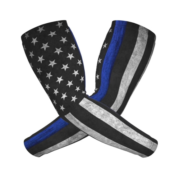 Cooling Compression Arm Sleeves Thin Blue Line Flag Sun Protection Sport Arm Sleeves For Men Women Baseball Basketball Running