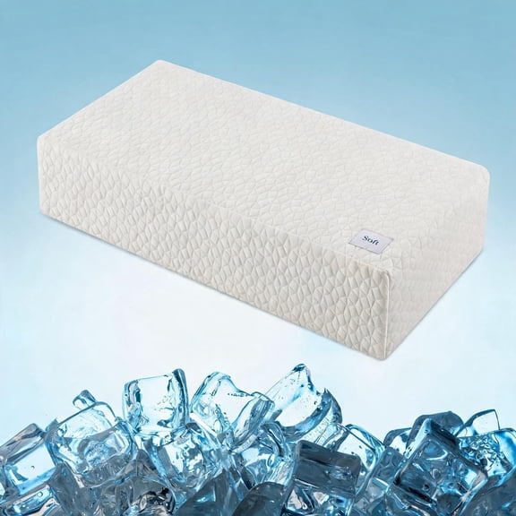 Cooling Cube Pillow for Side Sleepers with Adjustable Firmness 24"x12"x4" White-Ice