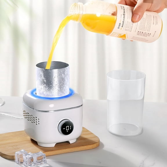 Cooling Cup with Mood Light Beverage Cooler with Insulated Cover 2-in-1 Cooling Cup for Desk Cooling&Heating Electric Drink Cooler for Cola Beer Coffee Juice Yogurt -White