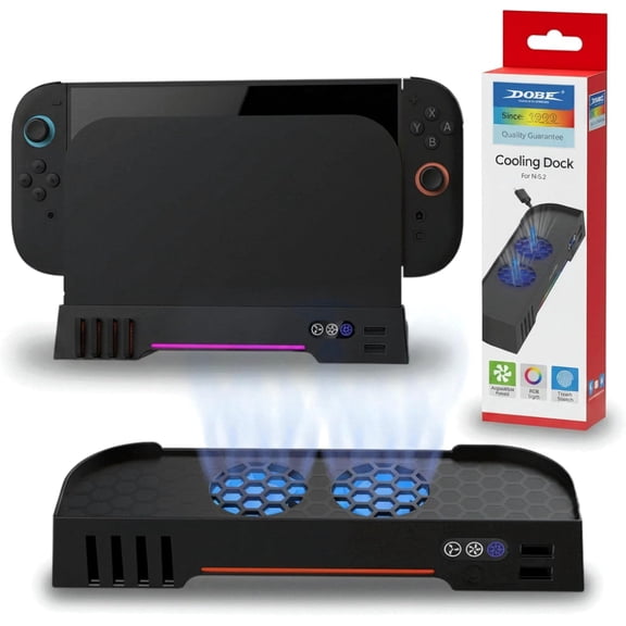 Cooling Dock Base for Switch 2, RGB Touch Control 4-Speed Fans PD Charging 8 Game Card Slots Requires Original Switch 2 Video Dock