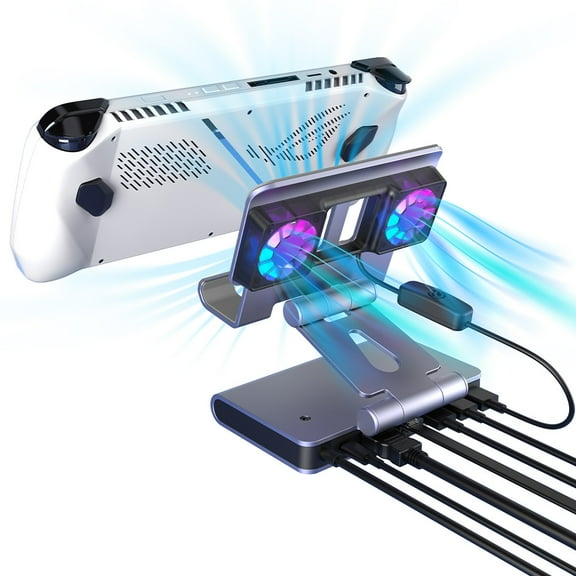 Cooling Docking Station for Steam Deck/ROG Ally X/Legion Go/MSI Claw, 6-in-1 Adjustable Stand Steam Deck OLED Base with HDMI 4K@60Hz, 1000 Mbps Ethernet, 3* USB-A 3.0 and Fast Charging-for ROG Ally