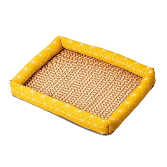 Cooling Dog Bed Dog Cooling Mat Woven Rattan Linen Border Cool Dog Bed for Summer Pet Cooling Bed for Indoor and Outdoor Use Yellow 1 Pack