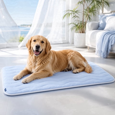 Dog Cooling Mat 35 x 23 Inches, Breathable & Washable Dog Cooling Pad, Soft & Comfortable, Ideal for Sofa, Crate, Floor & Outdoor Use, Blue