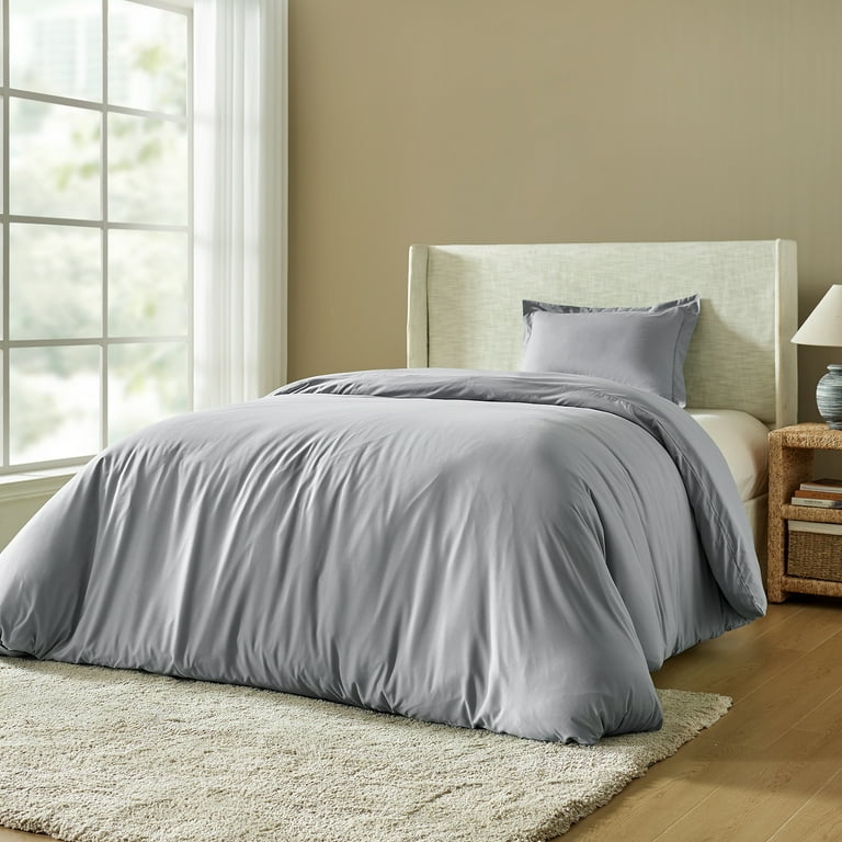 Cooling Duvet Cover Set, Tina's Home 2 Piece 3M Moisture Wicking Reversible  Washed Cotton Pillowcases 8 Corner Ties Twin Grey