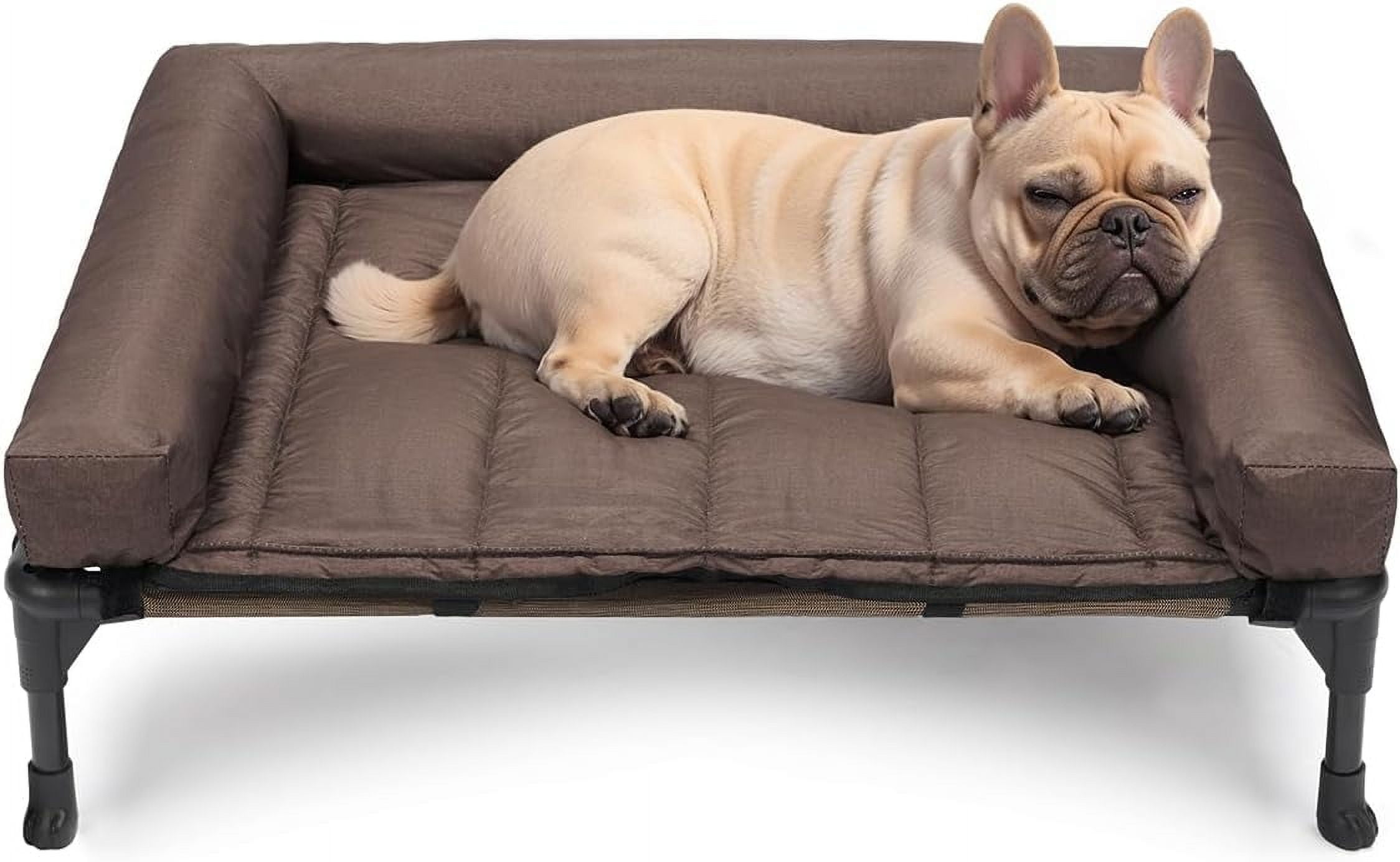 Cooling Elevated Dog Bed Add Removable Waterproof Bolster Cushion Mat, Raised Pet Cot with Breathable Mesh, No-Slip Feet, Dog Couch Bed for Indoor Outdoor, Large, Brown