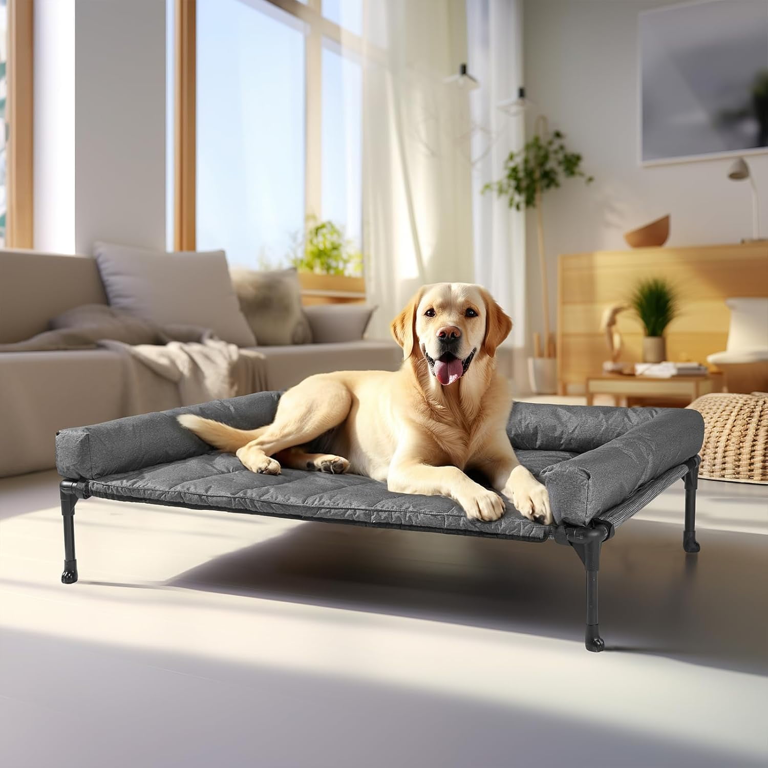 Image showcasing Cooling Elevated Dog Bed Add Removable Waterproof Bolster Cushion Mat ...