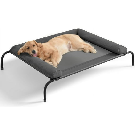 Cooling Elevated Dog Bed for Large Dogs, Portable Indoor & Outdoor Raised Dog Bed with Breathable Mesh, Chew Proof Pet Hammock Cots with Removable and Waterproof Bolsters