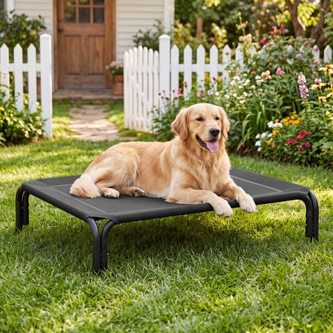 Cooling Elevated Dog Bed Raised Outdoor Dog Cot for Extra Large Dogs, No-Tool Assembly Washable Mesh, 49"x36" Black
