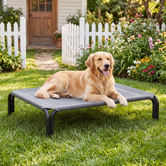 Cooling Elevated Dog Bed Raised Outdoor Dog Cot for Extra Large Dogs, No-Tool Assembly Washable Mesh, 49"x36" Gray