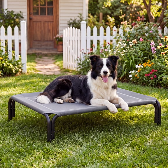 Cooling Elevated Dog Bed Raised Outdoor Dog Cot for Large Dogs, No-Tool Assembly Washable Mesh, 43"x32" Gray