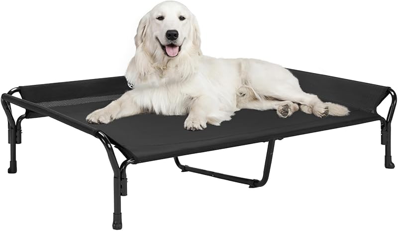View of Cooling Elevated Dog Bed, Raised Pet Cot with Guardrail & Slope ...