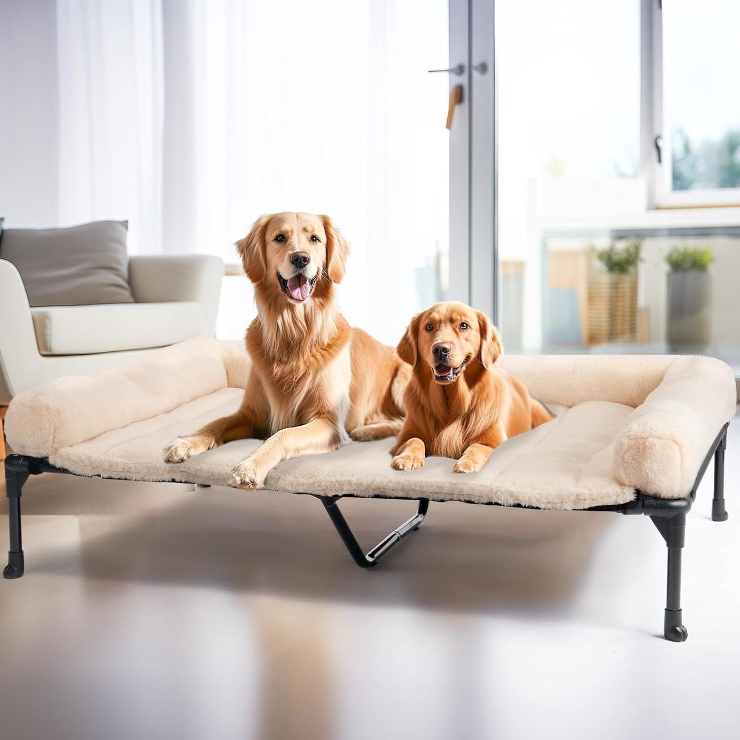 Cooling Elevated Dog Bed + Removable Fluffy Plush Pillow Cushion ...