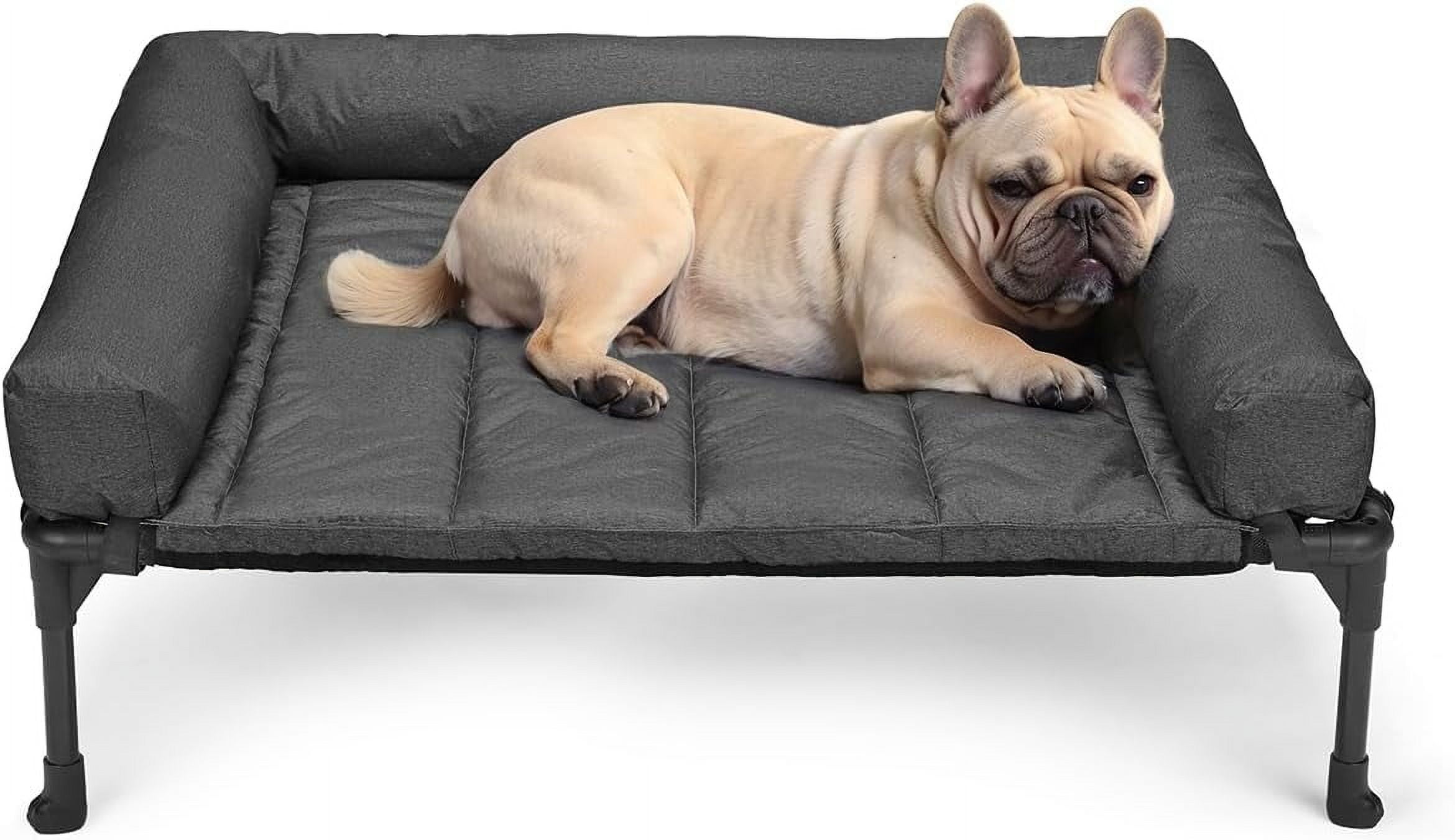 Elevated Dog Bed Add Removable Waterproof Bolster Cushion Mat, Raised Pet Cot with Breathable Teslin Mesh, No-Slip Feet, Dog Sofa Bed for Indoor Outdoor, Medium, Black CWC2331B