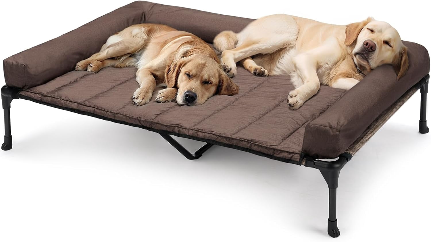 Cooling Elevated Dog Bed + Waterproof Removable Pillow-Top Mat, Bolster Dog Cot Bed, Raised Pet Cot with Breathable Mesh, No-Slip Feet, Dog Sofa Bed for Indoor& Outdoor, XXLarge, Brown