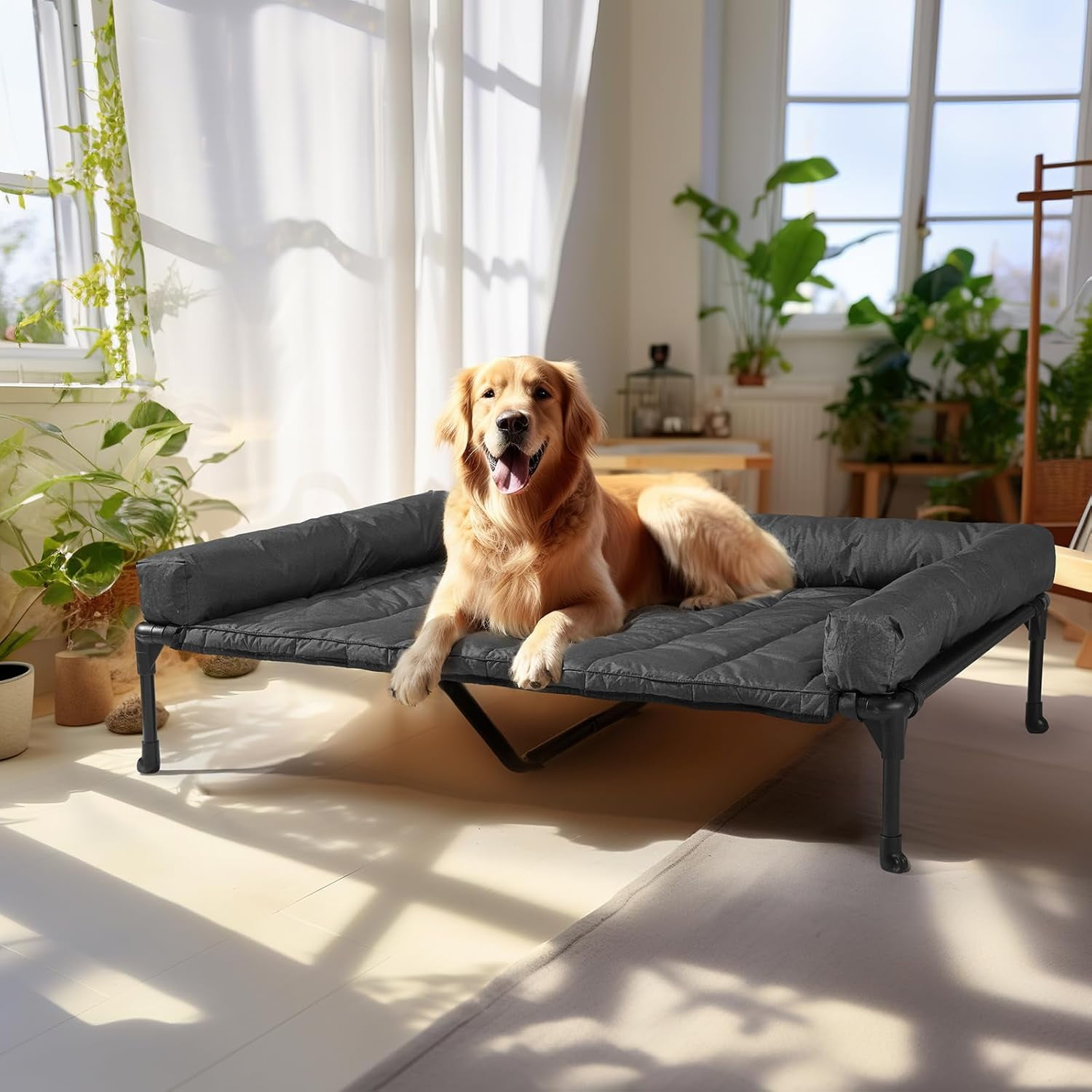 Cooling Elevated Dog Bed Add Removable Waterproof Bolster Cushion Mat ... - Raised Waterproof Comfort Dog Bed