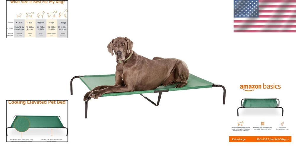 Cooling Elevated Dog Bed in Green Perfect for Great Danes and Large