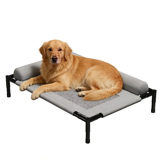 Cooling Elevated Dog Bed with Pillow, Breathable Raised Pet Cot for Indoor and Outdoor Use, Large
