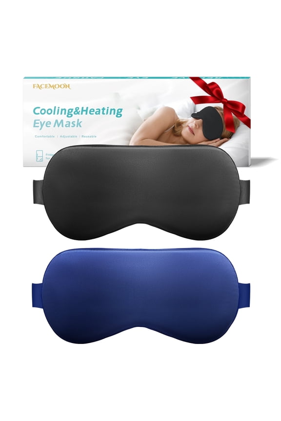 Cooling Eye Mask 2 Packs - Reusable Gel Ice Pack for Dark Circles, Puffy Eyes & Migraines Swelling Relief Adjustable Band (Black Blue)