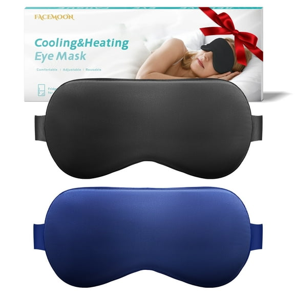 Cooling Eye Mask 2 Packs - Reusable Gel Ice Pack for Dark Circles, Puffy Eyes & Migraines Swelling Relief Adjustable Band (Black Blue)