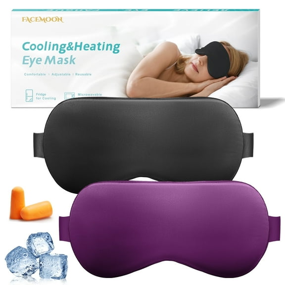 FACEMOON Cooling Eye Mask 2 Packs - Reusable Gel Ice Pack for Dark Circles, Puffy Eyes, Adjustable Band (Purple Black)