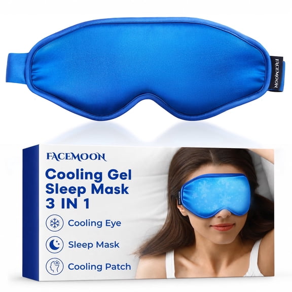 FACEMOON Cooling Eye Mask - Reusable Gel Ice Pack for Puffy Eyes, Migraines, Dark Circles & Swelling Relief, Adjustable Strap