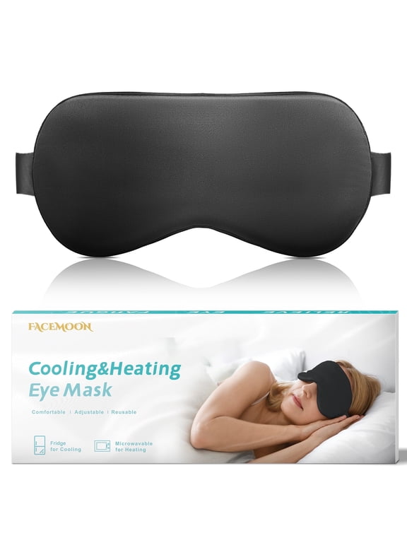 Cooling Eye Mask - Reusable Sleep Mask for Puffy Eyes, Migraines, Dark Circles, Headache & Swelling Relief, Adjustable Strap (Black)