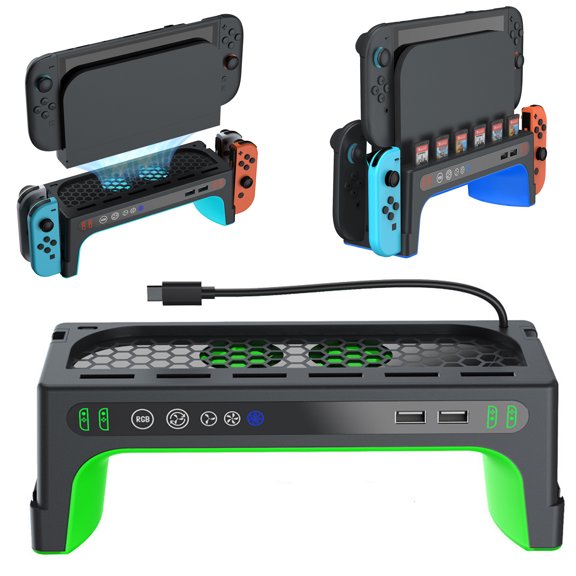 Cooling Fan & Controller Charging Dock for Nintendo Switch 2 (2025) Multi-Functional Cooling Base with RGB Lighting with Joy-Con & Pro Controller Charger and 6 Game Card Slots
