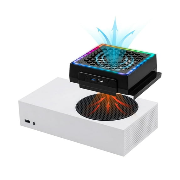 Cooling Fan For Xbox Series S Console - RGB LED Display, Low Noise, Includes 2 Extra USB Ports, 3 Level Adjustable Speed External Cooler-Black