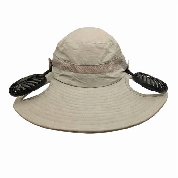 Cooling Fan Hat Wide Brim Sun Hat, Dual Rechargeable Fans Adjustable Speed Breathable Sun Protection Design, Outdoor Cooling Hat for Camping Beach Hiking Gardening Use