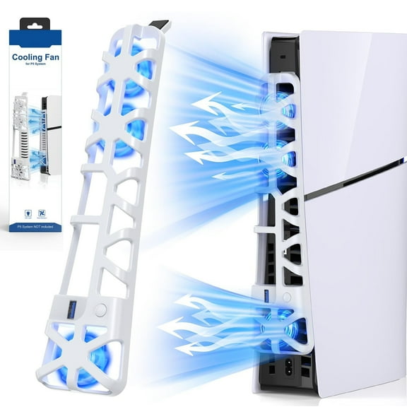 Cooling Fan for PS5 Slim,Cooler Fan for Gaming Console,Cooling System for Playstation 5 Slim,Horizontal Cooling Accessories,with 3 High-Speed Cooling Fans (White)