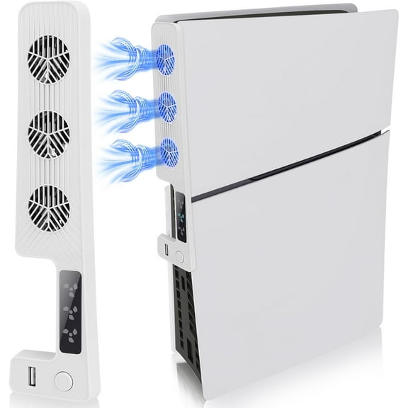 Cooling Fan for PS5 Slim, Prociv New Playstation 5 Slim Console Accessories Cooler with USB Port and 3 Adjustable Quiet 9500-Speed Fan, PS5 Slim Digital/Disc Version System White