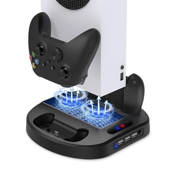 Cooling Fan Stand Fit for Xbox Series S with Dual Controller Charging Station for Xbox Series S/X,3 USB Ports,LED Indicator,Vertical Stand for Xbox Series S Accessories,Black