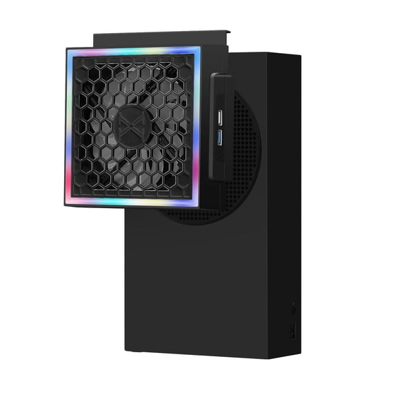 Horizontal Vertical Cooling Fan for Xbox Series S, with RGB Light, Low Noise External Cooling Fan, 3 Levels Adjustable Speed Heat Dissipation, 2 Extra USB Ports-Black