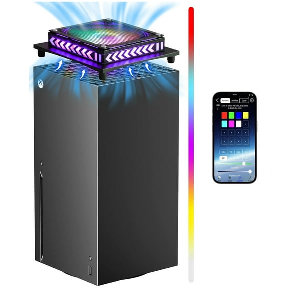 Cooling Fan for Xbox Series X, Fan Cooler System for Xbox Series X with 400+ RGB Light Effects, Dust-proof, Low Noise Top Fan, APP, Remote Control for Series X Accessories, Black