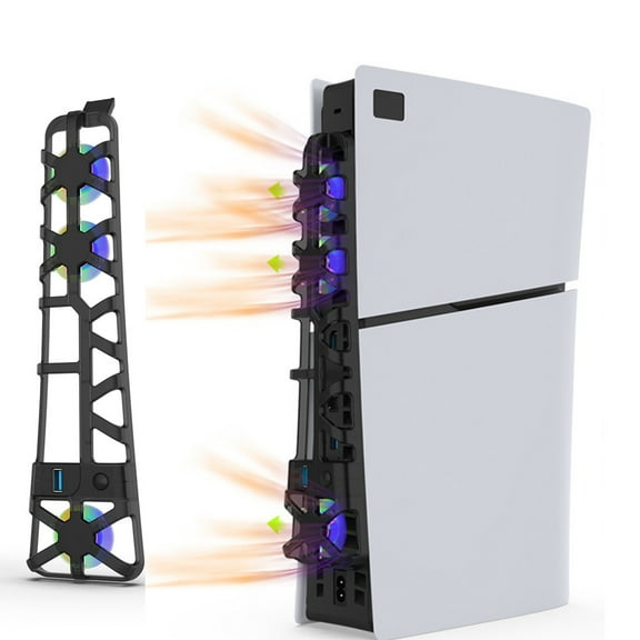 Cooling Fan for PS5 Slim with RGB LED Light- Silent Enhanced Cooling System with Adjustable Speed, Compatible with PS5 Slim Disc and Digital Editions