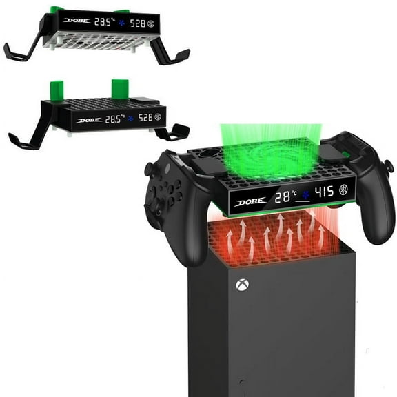 Cooling Fan with 2 Rechargeable Battery for Xbox Series X and S, With temperature display,2.0 USB Ports,2 controller hanger
