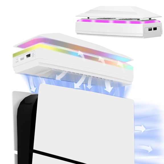 Cooling Fan with Dust Cover for PS5 Slim Console Disc & Digital Edition, With RGB Light & 2 USB Port