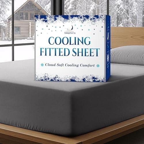 Cooling Fitted Sheet Queen Size - 1 PC BreezeWeave Cooling Sheets for Hot Sleepers & Cool Rest w/ 16 in Deep Pocket - Corner Straps, Cloud Soft, Ultra Durable - 57 x 77 in (Graphite)